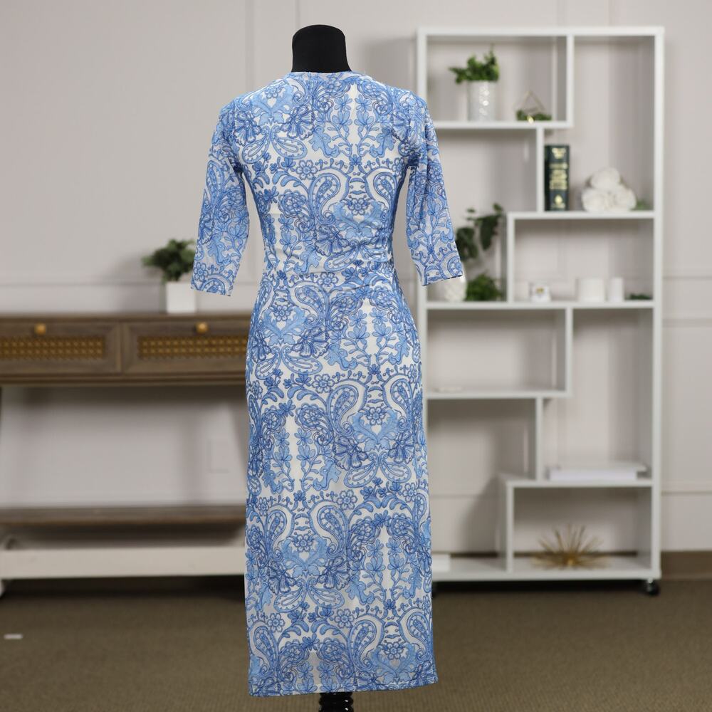 Rare NWT Johnny Was Jade Wynifred Mesh Midi Dress Blue Damask Embroidered Boho - Picture 8 of 15